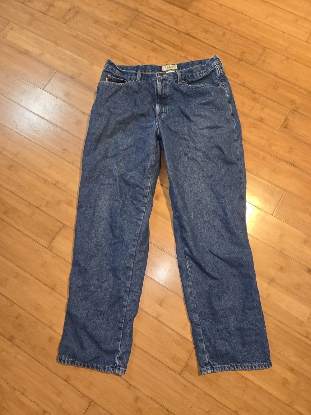 LL Bean Plaid Flannel Lined Jeans Mens 36 x 32 Relaxed Fit